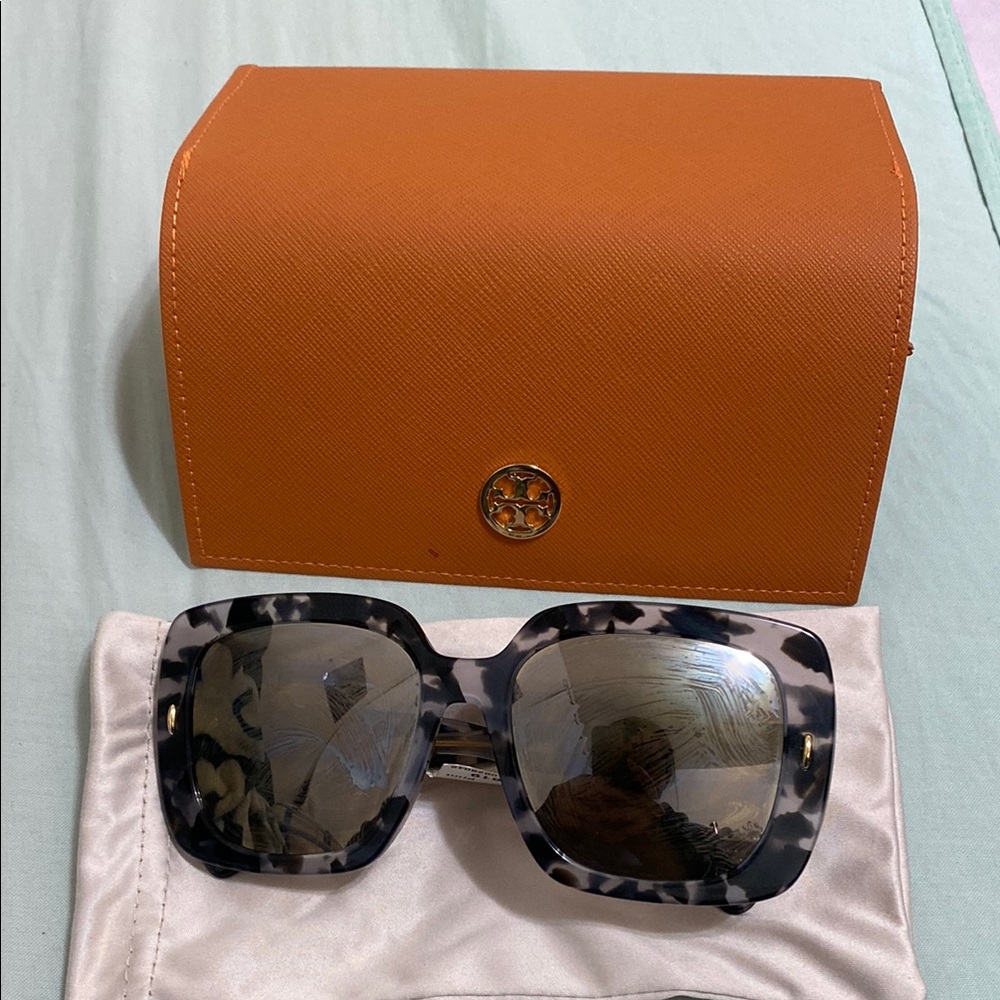 Tory Burch Tortoise Shell Sunglasses with Orange Case